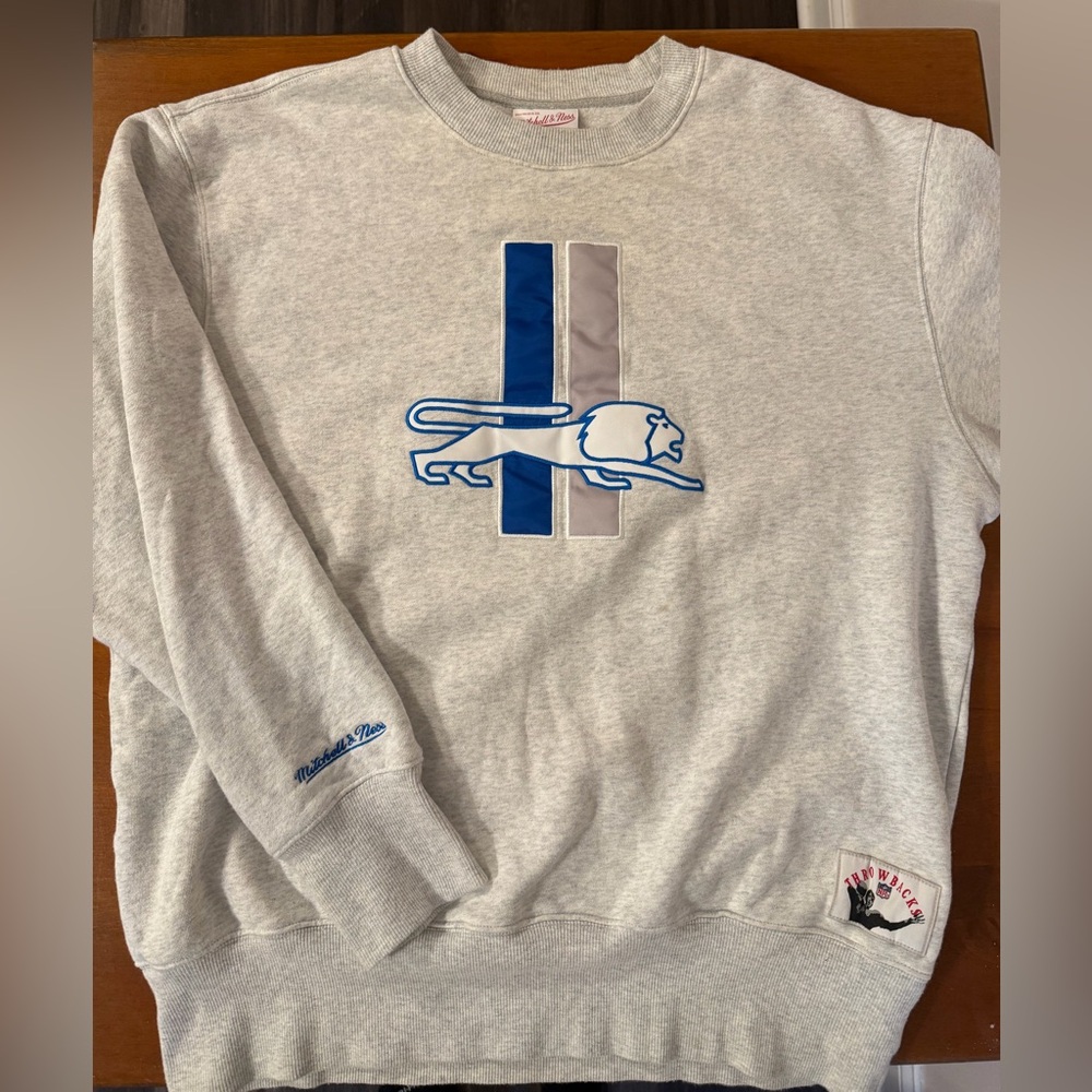 Detroit Lions Vintage Logo Sweatshirt, Gray, Men's XL, Mitchell & Ness, Crew